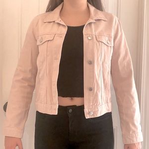EXPRESS - NWOT Cropped pastel pink jean jacket with silver hardware